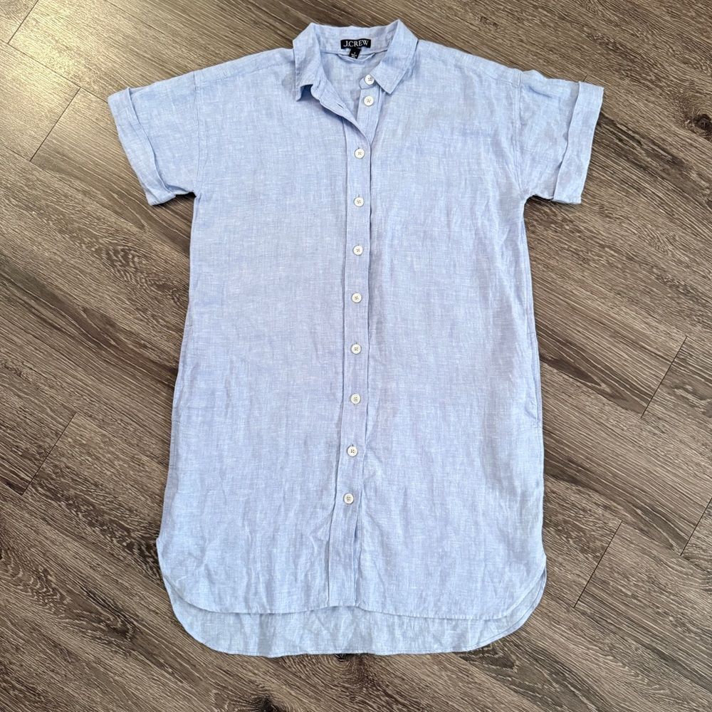J. Crew 100% Linen Cuffed Short Sleeve Button Up Dress